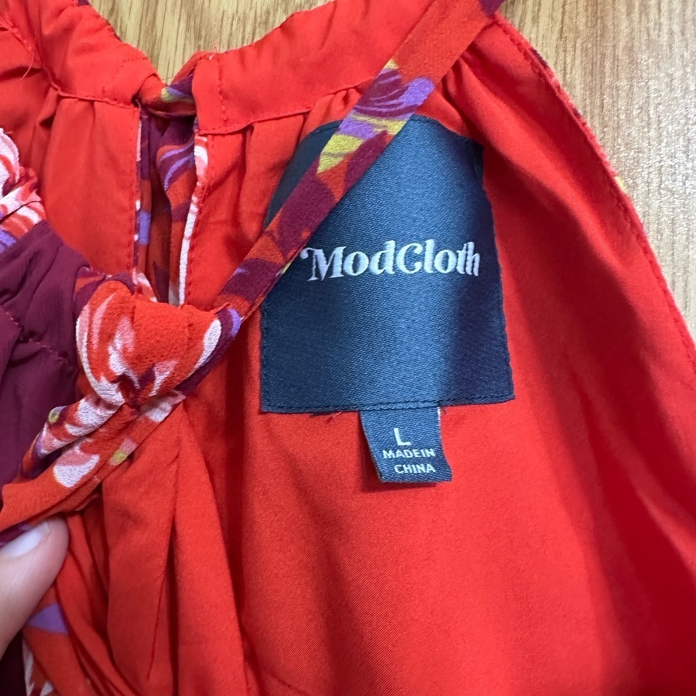 ModCloth Illuminated Elegance Floral Halter Maxi Dress - Red, Large - Picture 2 of 5